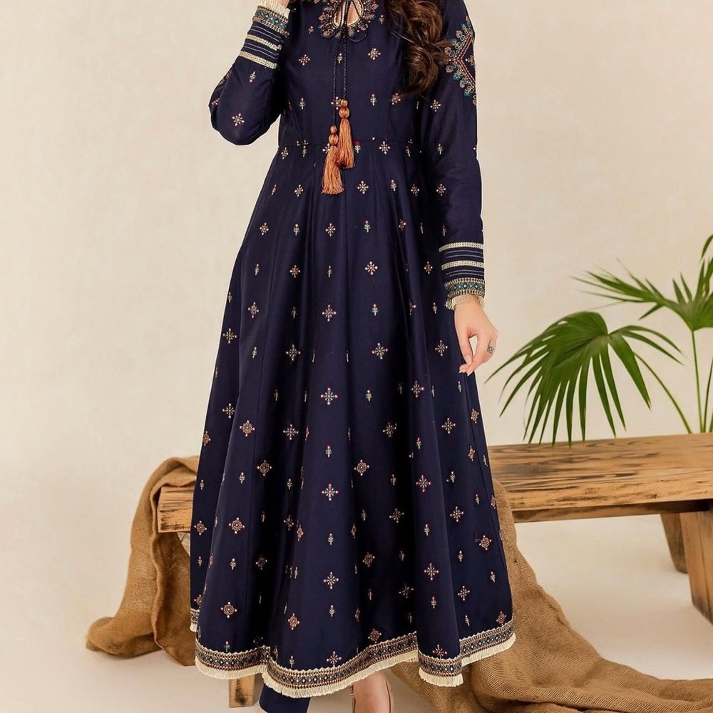 Zanzea Navy Long Sleeve Dress with Embroidery